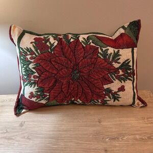 Rectangular‎ Christmas Poinsettia Flower!Decorative Throw Pillow Accent 18x12